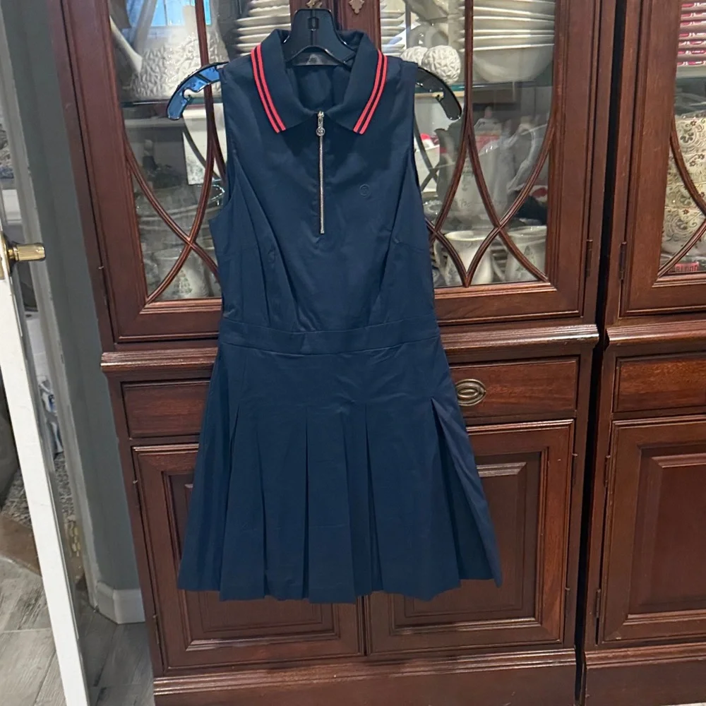 G/FORE Navy Sleeveless Polo Tennis Dress with Red Trim